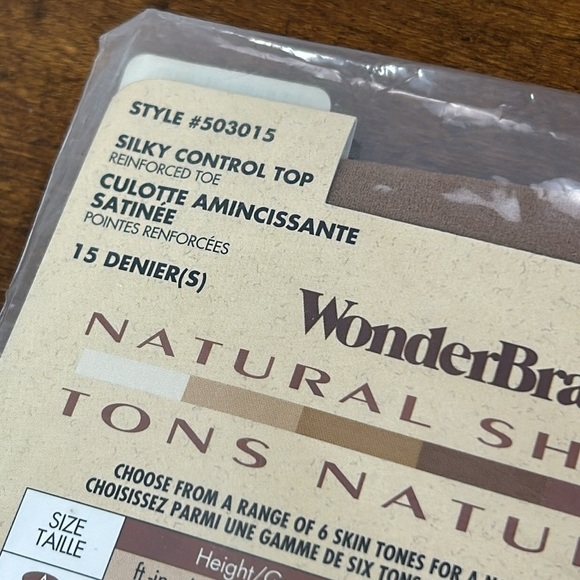 Vintage WonderBra Natural Shades Silky Control Top Pantyhose Cafe Au Lait Size C - Picture 5 of 6